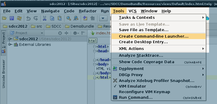 PHPStorm Create Command menu option